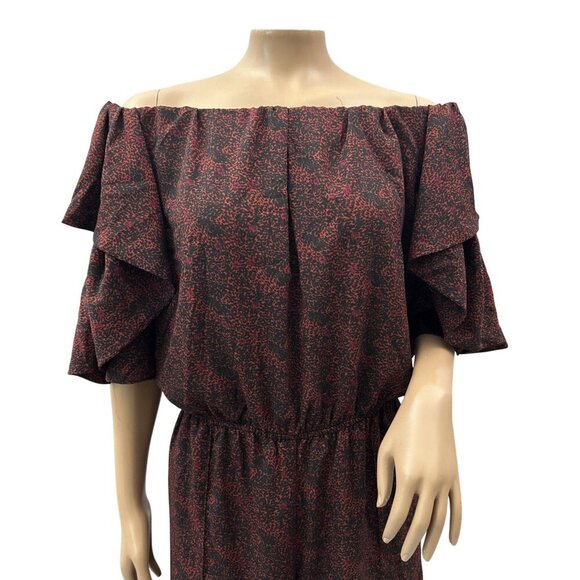 Gibson Latimer Women Jumpsuit Off-Shoulder Puff Butterfly Sleeves Burgundy L NWT - Picture 12 of 12